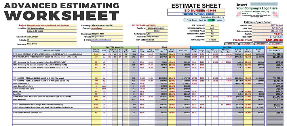 Advanced Estimating Worksheet for Flooring Companies: Transforming the Way Flooring Professionals Bid Projects